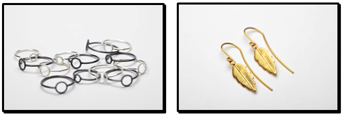 Pernille Corydon Mini twisted open coin ring & Leaf hook